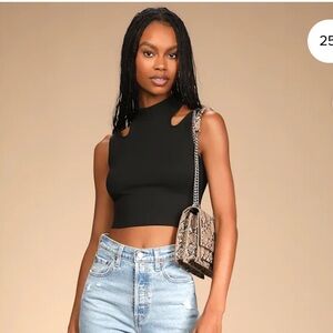 Lulu's Black Cutout Sleeveless Crop Top